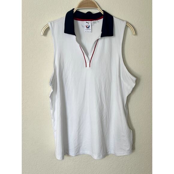 PUMA Volition V-Neck Tank Men’s XL White Blue Collar Red Accents - Picture 1 of 11